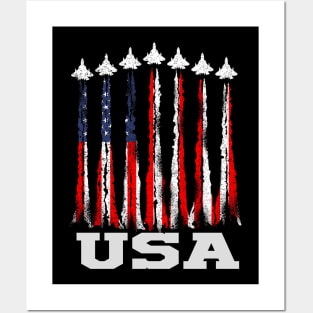 Fighter Jet Airplane USA Flag 4th Of July Patriotic Posters and Art